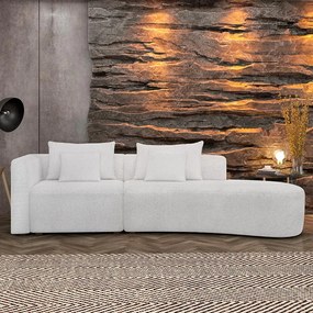 Sofá Curvo Decorativo Kimiko 287Cm 4 Lugares Sala de Estar com Chaise Bouclê Branco G52 - Gran Belo