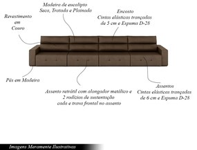 Sofá Retrátil 6 Lugares 364cm 4 Módulos Nero Couro Cappuccino G52 - Gran Belo