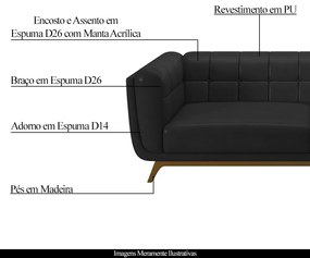 Sofá Decorativo Sala de Estar 180cm Rocket 2 Lugares Base Madeira PU Preto G45 - Gran Belo