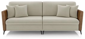 Sofá Living Decorativo Zagreb 2 Lugares 182cm com Almofadas Pés de Ferro Veludo/PU Bege/Caramelo G33 - Gran Belo