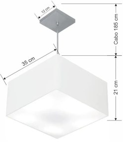 Lustre Pendente Quadrado Vivare Md-4020 Cúpula em Tecido 21/35x35cm - Bivolt