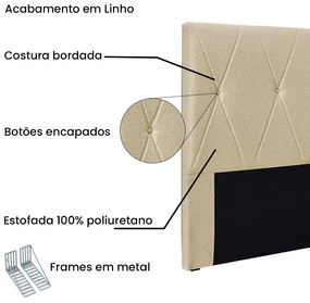 Cabeceira Cama Box Casal 140 cm Aquilla Linho S04 - D'Rossi - Dourado