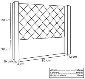 Cabeceira Cama Box Solteiro 90 cm Vicenza Veludo Preto S04 - D'Rossi