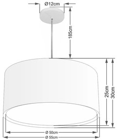 Lustre Pendente Cilíndrico Duplo Vivare Md-4296 Cúpula em Tecido 55x30cm - Bivolt