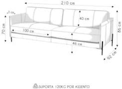 Sofá 3 Lugares Sala Living 210cm Bliss L08 Sintético Gelo    - Mpozena