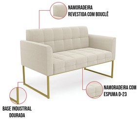 Sofá Namoradeira 2 Lugares Industrial Dourado Elisa Bouclê Bege D03 - D'Rossi