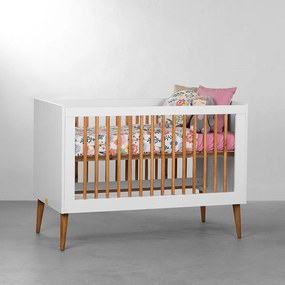Berço Mini Cama Noah Wood Classic com Kit Pé Retrô Madeira - Branco Fosco - Berço Mini Cama Noah Wood com Pés Retrô Mel - Branco Fosco