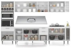 Armário de Cozinha CP07 Com Pia 150cm Pérola Z34 Branco     - Mpozenat
