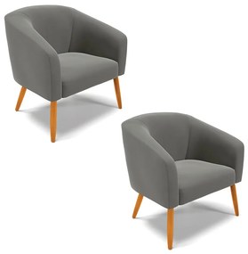 Poltrona Decorativa Pé Palito Castanho kit 2 Stella Suede Grafite D03 - D'Rossi