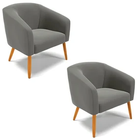 Poltrona Decorativa Pé Palito Castanho kit 2 Stella Suede Grafite D03 - D'Rossi