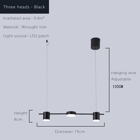 Pendente Moderna sala de estar led lustres mesa jantar lustre teto cozinha pendurado luminária regulável iluminação interior lâmpada - 3 heads black - China | switch control | Branco quente