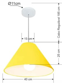 Lustre Pendente Cone Vivare Md-4078 Cúpula em Tecido 25/40x15cm - Bivolt - Amarelo - 110V/220V