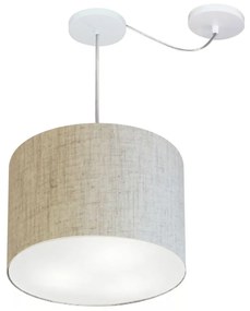 Lustre Pendente Cilíndrico Com Desvio Md-4237 Cúpula em Tecido 40x30cm Rustico Bege - Bivolt