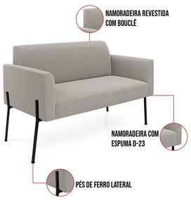 Namoradeira e 2 Poltronas Pé Ferro Preto Marisa Bouclê Cinza D03 - D'Rossi