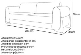 Sofá 3 Lugares Base de Madeira Clarissa 230 cm Linho Areia S04 - D'Rossi