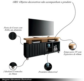 Bancada Decorativa Grohl 1.3 Porta Deslizante TV até 50 Pol Preto/Freijó G26 - Gran Belo