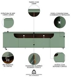 Rack para Sala Bancada de TV 75 Pol 200cm Sidney C05 Hortelã/Amêndoa -