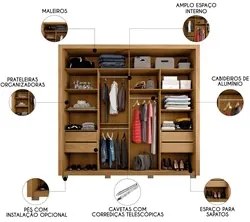 Guarda Roupa Casal 2 Portas de Correr 245cm Praticus Buriti/Fendi - Ca