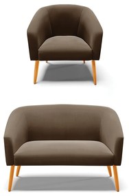 Sofá Namoradeira e Poltrona Pé Palito Castanho Stella Suede Marrom D03 - D'Rossi