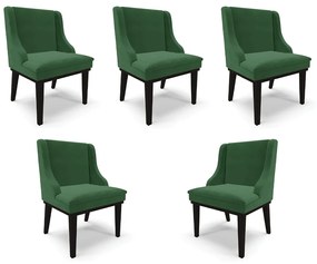 Kit 5 Cadeiras Decorativas Sala de Jantar Base Fixa de Madeira Firenze Veludo Verde/Preto G19 - Gran Belo