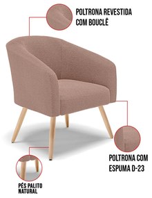 Namoradeira e 2 Poltronas Pé Palito Natural Stella Bouclê Rosê D03 - D'Rossi