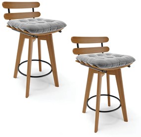 Kit 02 Banquetas Giratória Costela Suede Cinza Base Madeira MA70 - DRossi