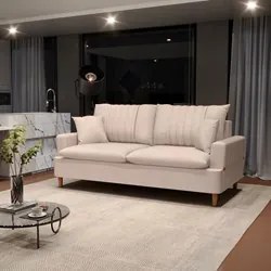 Sofá Living 3 Lugares 200cm com Almofadas Veras D05 Suede Bege - Mpoze