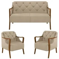 Kit Namoradeira 135cm e 2 Poltronas Decorativas CapitonĂŞ Lapa M22 PU B