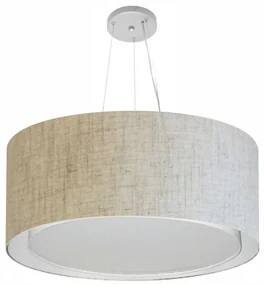 Lustre Pendente Cilíndrico Duplo Md-4303 Cúpula em Tecido 70x30cm Rustico Bege - Bivolt