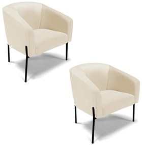 Poltrona Decorativa Pé de Ferro Preto Kit 2 Stella Sintético D03 - D'Rossi - Bege