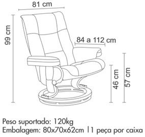 Poltrona de Massagem Tustin Elétrica Reclinável Giratória PU Preta G56 - Gran Belo