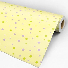 Papel de Parede poá amarelo roxo e verde 0.52m x 3.00m