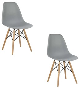 Cadeira Eiffel Eames Base Madeira Kit 2 Sala de Jantar Cinza R02 - D'Rossi