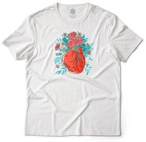 Camiseta Unissex Coração Florido de Amor - Branco - G1