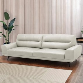 Sofá Decorativo Ashton 3 Lugares Sala de estar 216cm Pés em Aço Couro Off White G88 - Gran Belo