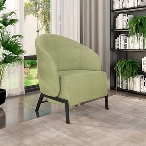 Poltrona Decorativa Sala de Estar Kenya Pés em Ferro Bouclê Preto/Verde G33 - Gran Belo