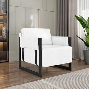 Kit 2 Poltronas Decorativa Sala de Estar Moria Base em Ferro Pu Preto/Branco G33 - Gran Belo