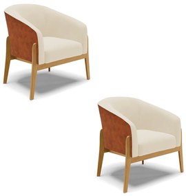 Poltrona Decorativa Base de Madeira kit 2 Stella Nozes/Linho Bege D03 - D'Rossi