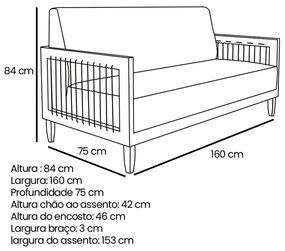 Sofá 2 Lugares Base de Madeira Mariana 160 cm Linho S04 - D'Rossi - Natural