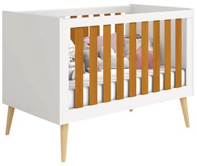 Berço Mini Cama Noah com Pés Retrô Natural - Branco e Savana