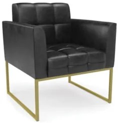 Poltrona Decorativa Base Industrial Dourado Ana Sintético PU Preto- Ib