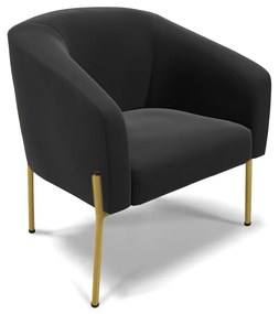 Poltrona Decorativa Pé de Ferro Dourado Stella Suede Preto D03 - D'Rossi