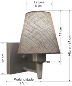 Arandela Quadrada Md-2034 Cinza Cúpula em Tecido Cone Rustico Cinza - Bivolt