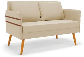 Namoradeira 02 Lugares Mari Suede Pés Palito Castanho - D'Rossi - Bege