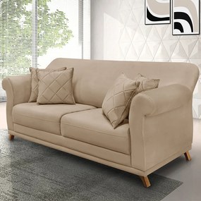 Sofá 2 Lugares Pé de Madeira Julieta 180 cm Suede Bege S04 - D'Rossi