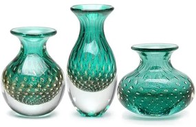 Trio de Vasos Mini Tela Verde com Ouro Murano Cristais Cadoro