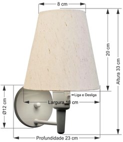 Arandela Cone Md-2032 Branco C/ Inter Liga e Desl Cúpula em Tecido Linho Bege - Bivolt