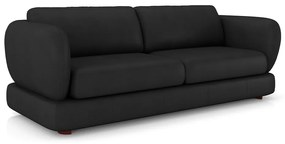 Sofá Living 3 Lugares 245cm Pés Madeira Dalian Couro Preto G52 - Gran Belo