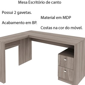 Mesa com 2 Gavetas para Escritório Home Office ME4129 MDP Carvalho G69 - Gran Belo