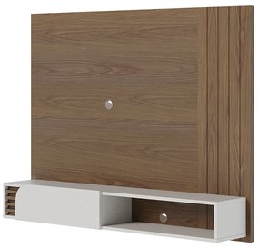 Painel TV 55 Pol 160cm Bancada Suspensa Ripado Hanno C04 - D'Rossi - Amendoa e Off White Matte